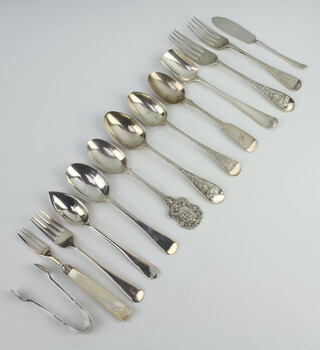 A Victorian silver spoon and fork Birmingham 1890, minor cutlery, 304 grams