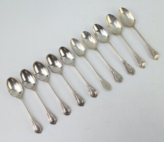 Five Victorian silver lily pattern teaspoons and 5 others, mixed dates, 348 grams