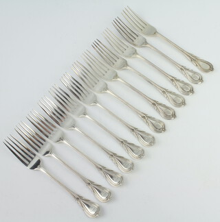 Six Victorian silver lily pattern table forks Sheffield 1899 and 6 ditto Sheffield 1880, 730 grams 