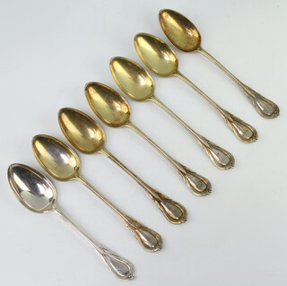 A set of 6 Victorian silver lily pattern dessert spoons Birmingham 1959 and 1 other 464 grams