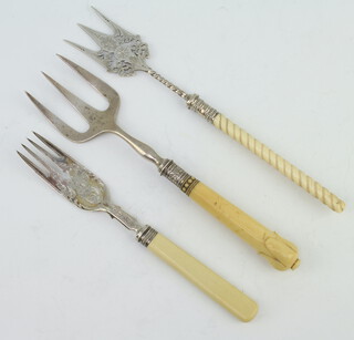 A Victorian silver fork with ivory handle Sheffield 1898 and 2 others 