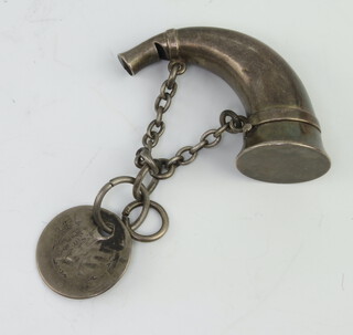 A Victorian Mordan & Co novelty vinaigrette/whistle in the shape of a horn suspended on a chain 