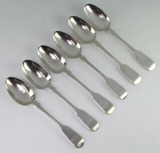 A set of 6 George IV silver fiddle pattern dessert spoons London 1831, 228 grams   