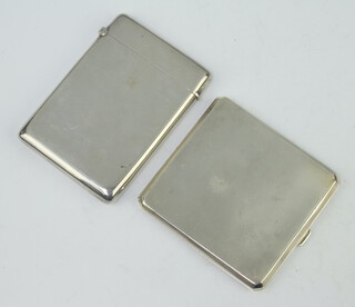 A Victorian silver card case Birmingham 1898 and an engine turned cigarette case Birmingham 1934, 198 grams gross 