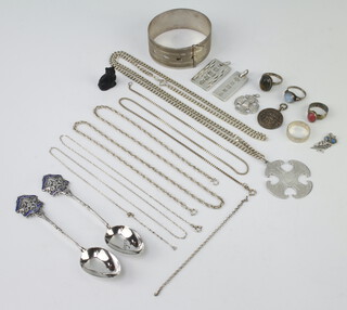 A silver bangle and minor silver jewellery 162 grams 