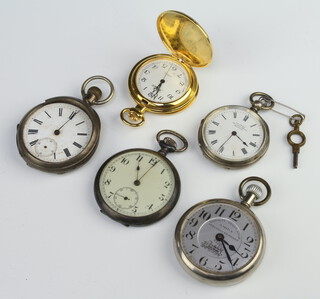 A lady's key wind silver fob watch, gentleman's ditto (a/f) another and 2 pocket watches 