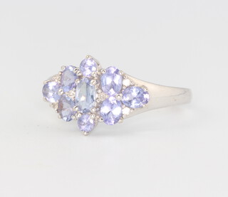 A 9ct white gold tanzanite ring size Q 1/2, 2 grams 