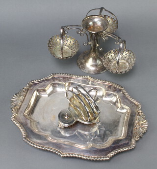 A silver plated serving platter 36cm and minor plated wares