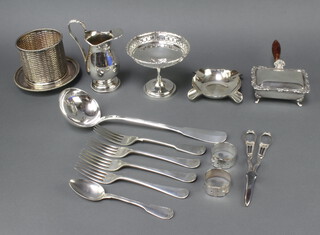 A silver plated ladle and minor plated wares