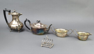A silver plated 4 piece tea set and toast rack 