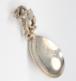 A Victorian silver cast caddy spoon with George and The Dragon handle, London 1890, 42 grams, 10cm