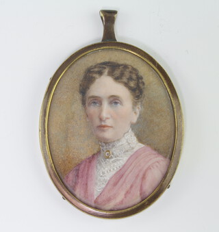 An Edwardian oval watercolour miniature of a lady 5.5cm x 4.5cm 