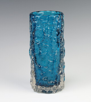 A Whitefriars kingfisher blue knobbly vase of cylindrical form 17cm 