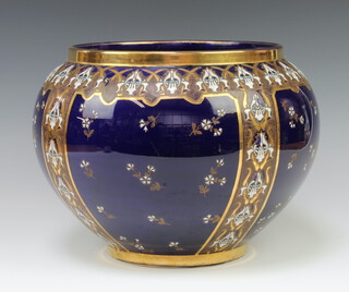 A 19th Century Luneville jardiniere, the blue ground decorated with fields of flowers, having gilt borders 24cm 