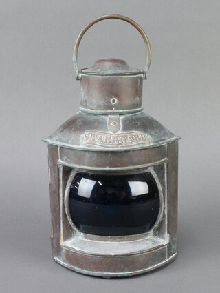 A copper starboard lantern 15cm h x 10cm w x 10cm d 