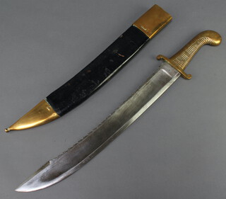 A Russian 1827 Falchion Pioneers sword with 50cm blade, contained in a leather scabbard 