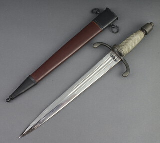 A reproduction quillion with 29cm blade, leather scabbard 