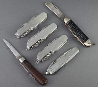Richards of Sheffield, a 3 bladed folding pocket knife, blade marked Richards Sheffield and with simulated bone handle (blades are rusted), an Inox multi bladed folding pocket knife, an Alltrade stainless steel multi bladed folding knife, a twin bladed folding knife with wooden grip and 3 others 