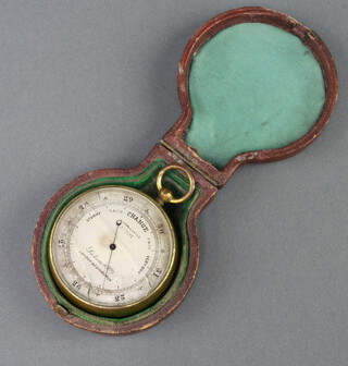 Ceylon & Co, a travelling barometer, the 4cm silvered dial marked no.7315 Ceylon & Co London & Edinburgh, contained in a leather carrying case 