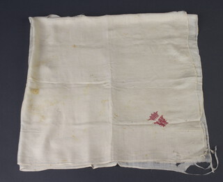A silk embroidered handkerchief, formerly the property of Arthur Wellesley First Duke of Wellington with W and coronet embroidered monogram, with embroidered launders mark LP 71.5cm x 74cm 