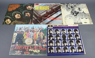 The Beatles, 5 vinyl stereo albums, Please Please Me (4th press), Revolver (3rd press), Sgt Pepper's Lonely Heart Club Band (Italian press 1980), Hard Days Night (1st press), Rubber Soul (1st Press)
