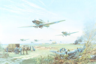 Frank Wootton, limited edition print signed in pencil with 6 additional aircrew signatures, Commemorating 50th Anniversary of The Battle of Britain no.25/100 67cm x 86cm 