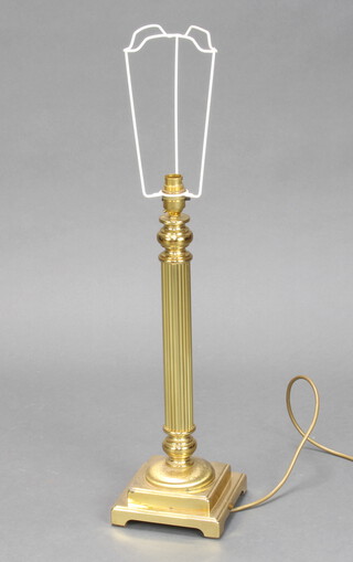 A gilt metal reeded table lamp on a square base 46cm h x 15cm (some corrosion to the base) 