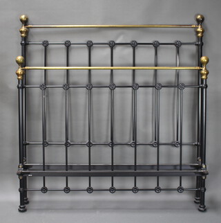 A Victorian style gilt and black painted metal panel end bedstead 120cm h x 137cm w x 194cm l (some paint loss to the headboard) 