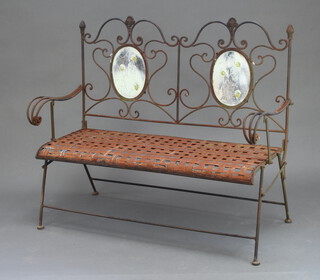 A metal folding garden bench 100cm h x 114cm w 52cm d (seat 96cm w x 36cm d)