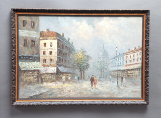 Burnett, oil on canvas, Parisienne street scene with figures "Montmartre" 60cm x 90cm 