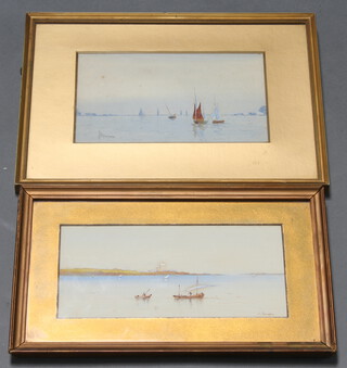 J Howard watercolour, moored fishing vessels 14cm x 23cm together with a ditto 12cm x 24cm 