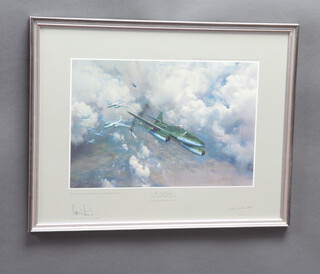 Frank Wootton, coloured print, "The Last Combat, General Adolf Galland NE/262" signed in pencil by the artist and the subject 36cm x 54cm  