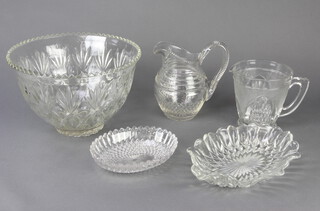 A cut glass baluster jug 20cm, a large cut glass waisted vase 35cm and other minor glassware 