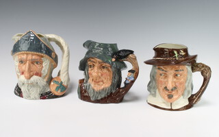 Nine Royal Doulton character jugs - Don Quixote D6455, Rip Van Winkle D6438 and Isaac Walton D6404, Captain Morgan D6467, Long John Silver D6335, Robinson Crusoe D6532, Gone Away D6531, Old Salt D6551 and The Poacher D6429