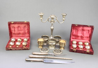 A 3 piece carving set with plated handles and minor plated wares 