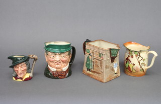 A Royal Doulton Series Ware "The Pickwick Papers" jug decorated with figures 14cm, a ditto jug and 2 character jugs - Pied Piper and Mr Pickwick 