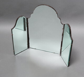 An Art Deco arch shaped triple plate frameless dressing table mirror 59cm x 78cm (silvering to the mirror showing signs of deterioration) 