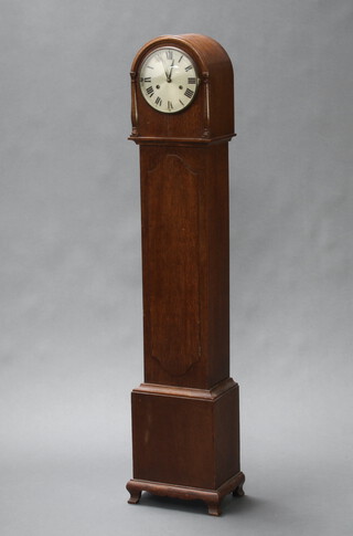 Hamburg American Clock Co., A 1930's 8 day striking longcase clock with 16cm dial contained in an oak case 132cm h, complete with pendulum and key (split to front of oak case) 