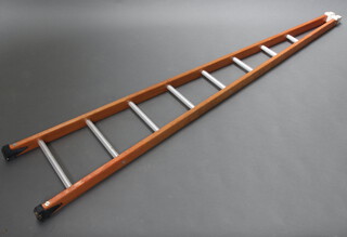 A wooden and metal 8 rung point ladder, 246cm h x 42cm w 