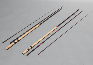 A Silstar Traverse 13' match fishing rod together with a Daiwa Strikeforce match rod in a black cloth bag  