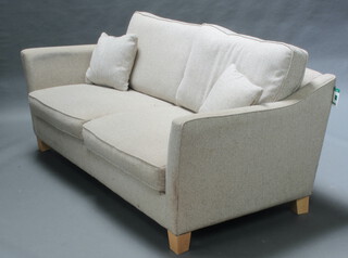 A 2 seat sofa upholstered in oatmeal herringbone patterned material 68cm h x 186cm w x 89cm d (seat 56cm d x 158cm w) 