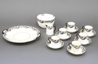 A Royal Doulton Art Deco coffee set comprising 6 cans, 6 saucers, cream jug, slop basin and sandwich plate
