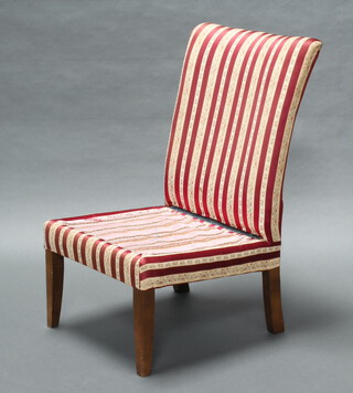 A nursing chair upholstered in striped material together with a child's bentwood Thonet chair 