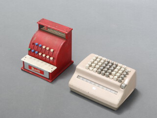 A Bell Punch Company Ltd Plus calculator serial no. 509/LD/885983 10cm x 22cm x 18cm and a Merit metal pre-decimal cash register 19cm x 17cm x 18cm (missing 1 key and some paint damage)