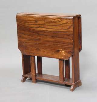 A 1930's Art Deco oak drop flap gateleg tea table 66cm h x 59cm w x 31cm d (flaps warped)