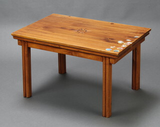 A rectangular Eastern light hardwood table, raised on shaped supports 46cm h x 79cm w x 53cm d 