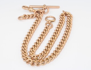 A 9ct yellow gold Albert with T bar and clasp 62 grams, 38cm 
