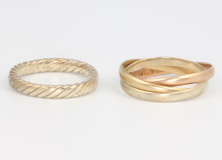 Two 9ct yellow gold wedding bands, size L 1/2, 6 grams 