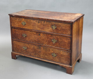 An 18th Century oak chest with crossbanded top and 3 drawers, raised on bracket feet (possibly made up) 76cm h x 104cm w x 47cm d 