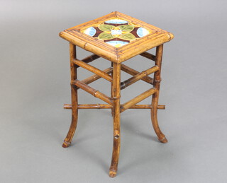 A Victorian bamboo jardiniere stand with tile top 54cm h x 30cm w x 30cm d